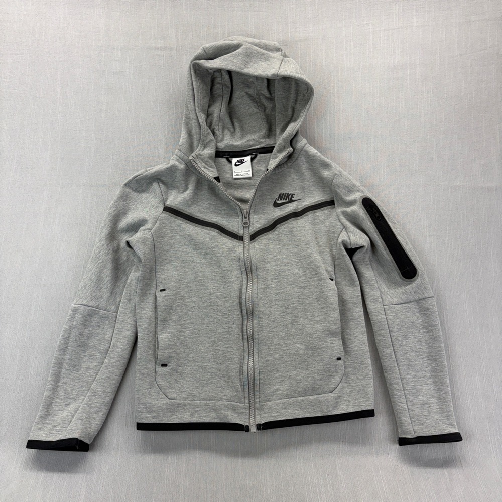Nike Hoodie Men Small Tech Fleece Full Zip Grey Black Sportswear CU4489-063
